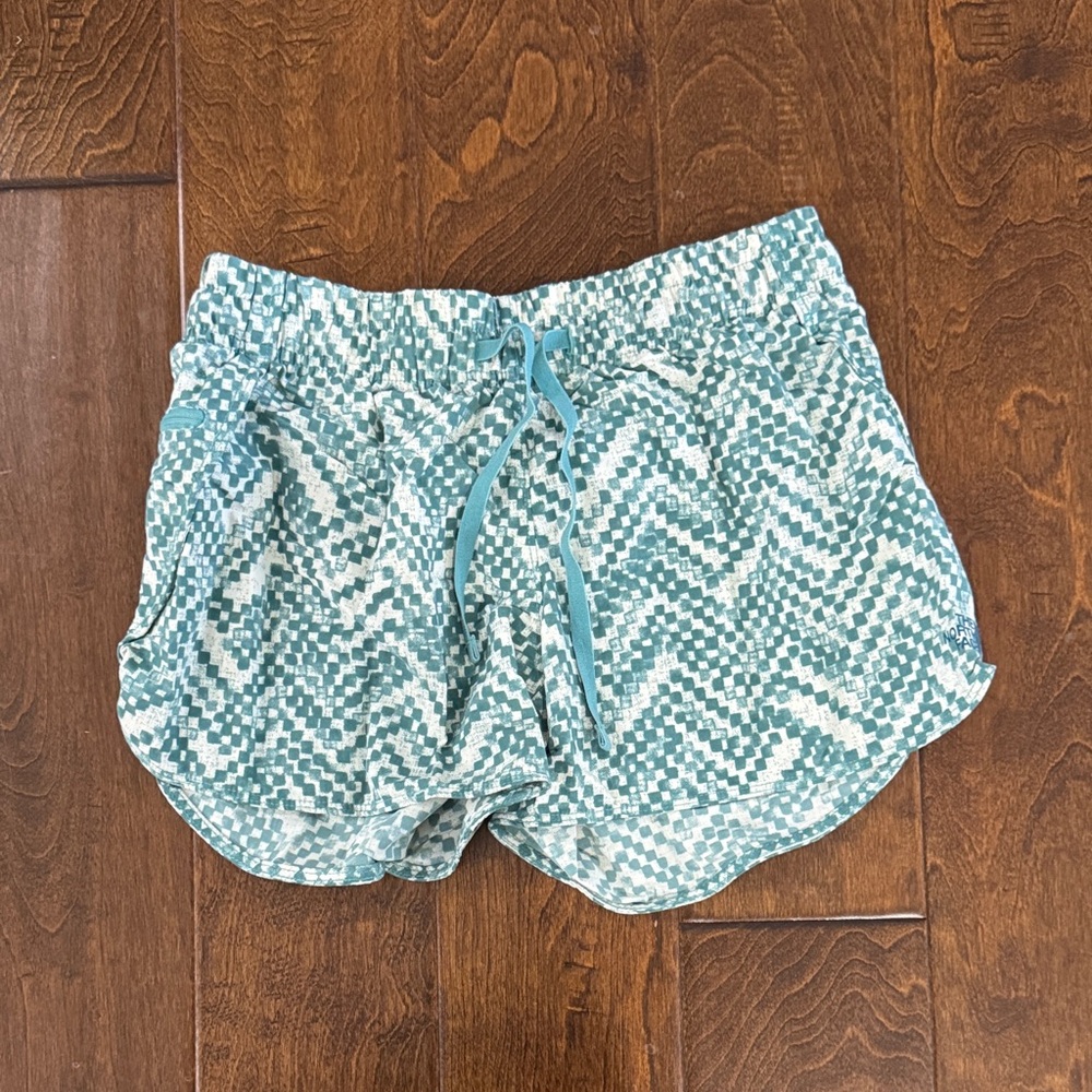 The North Face Women's Athletic Shorts in Green  and White Checkered